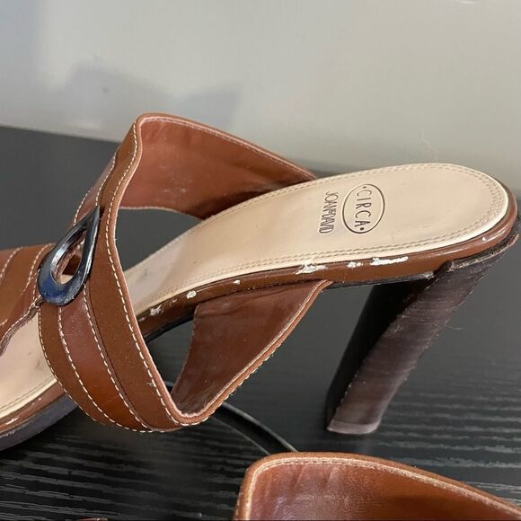 Circa Joan & David Brown Fabric Upper and Leather Sole Mule Sandal, 10 - Picture 3 of 15